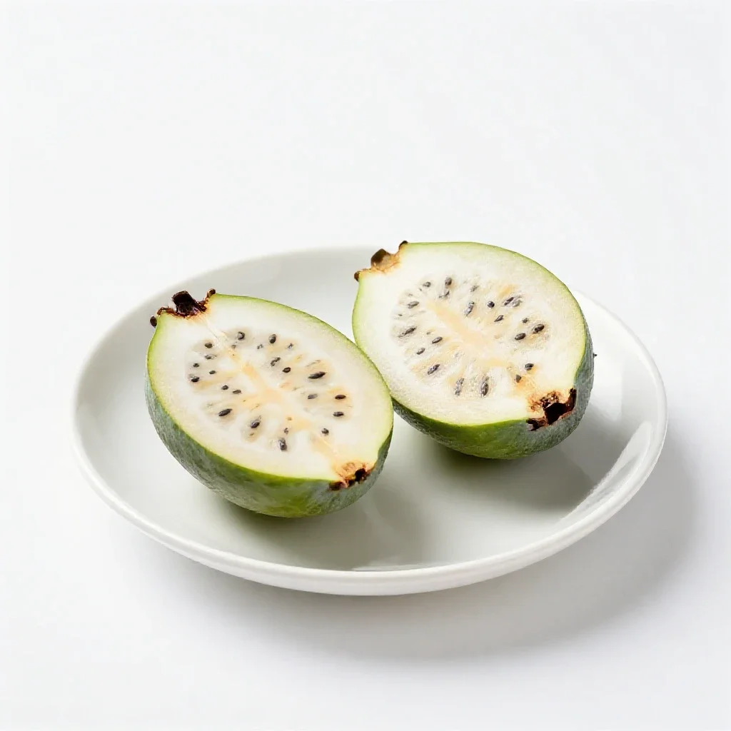 Feijoa cut in two isolated on a white background