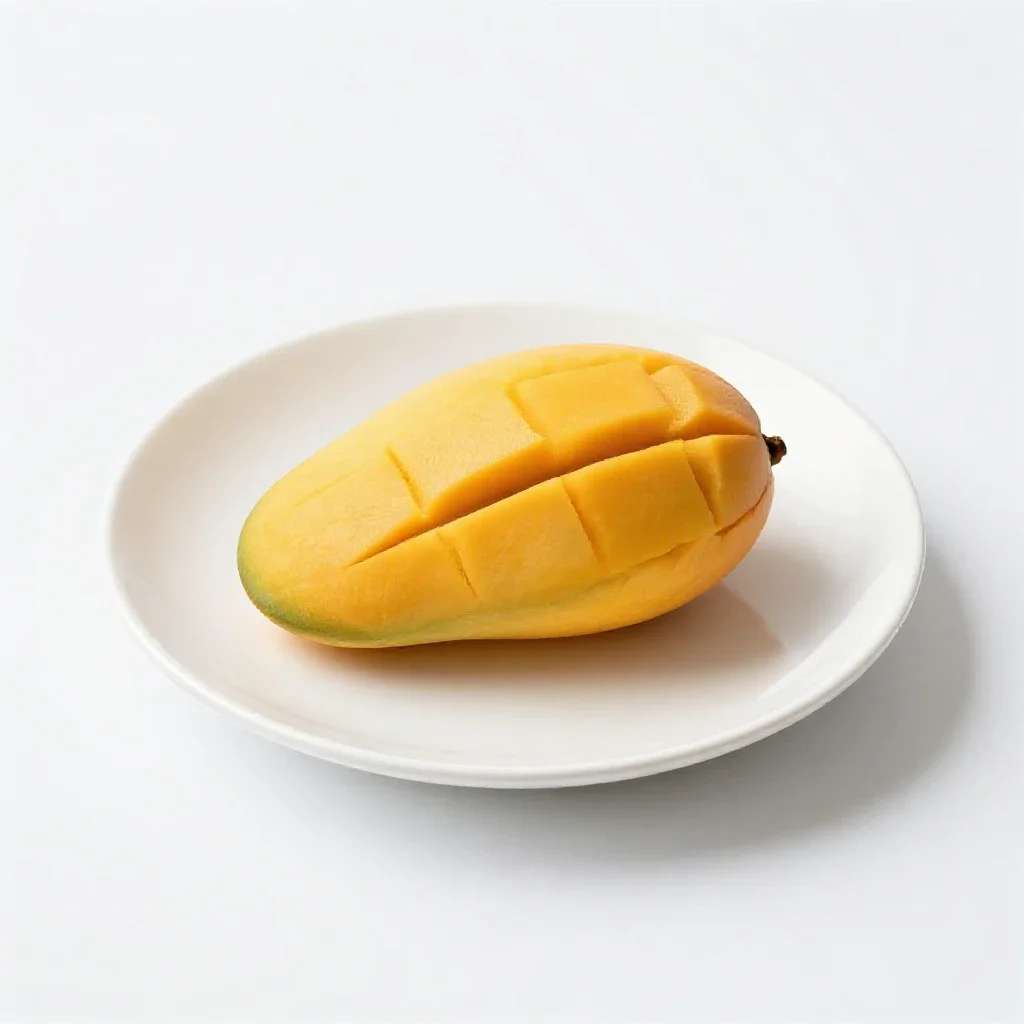 Mango cheek scored isolated on a white background