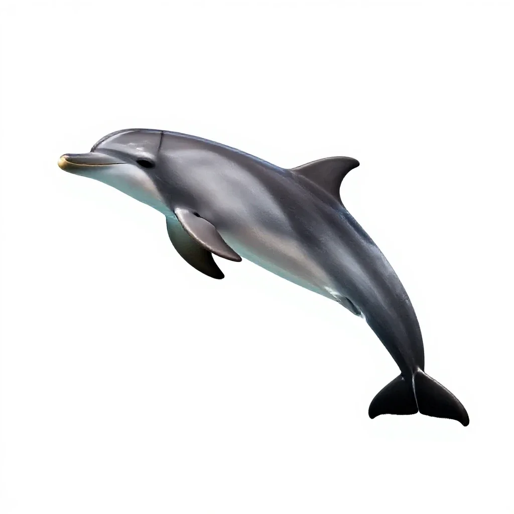 Dolphin mid-leap isolated on a white background