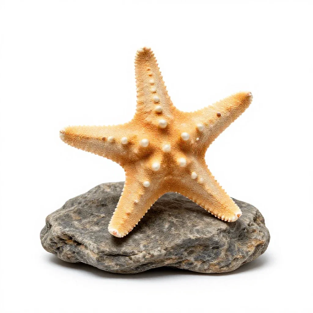 Starfish on rock isolated on a white background