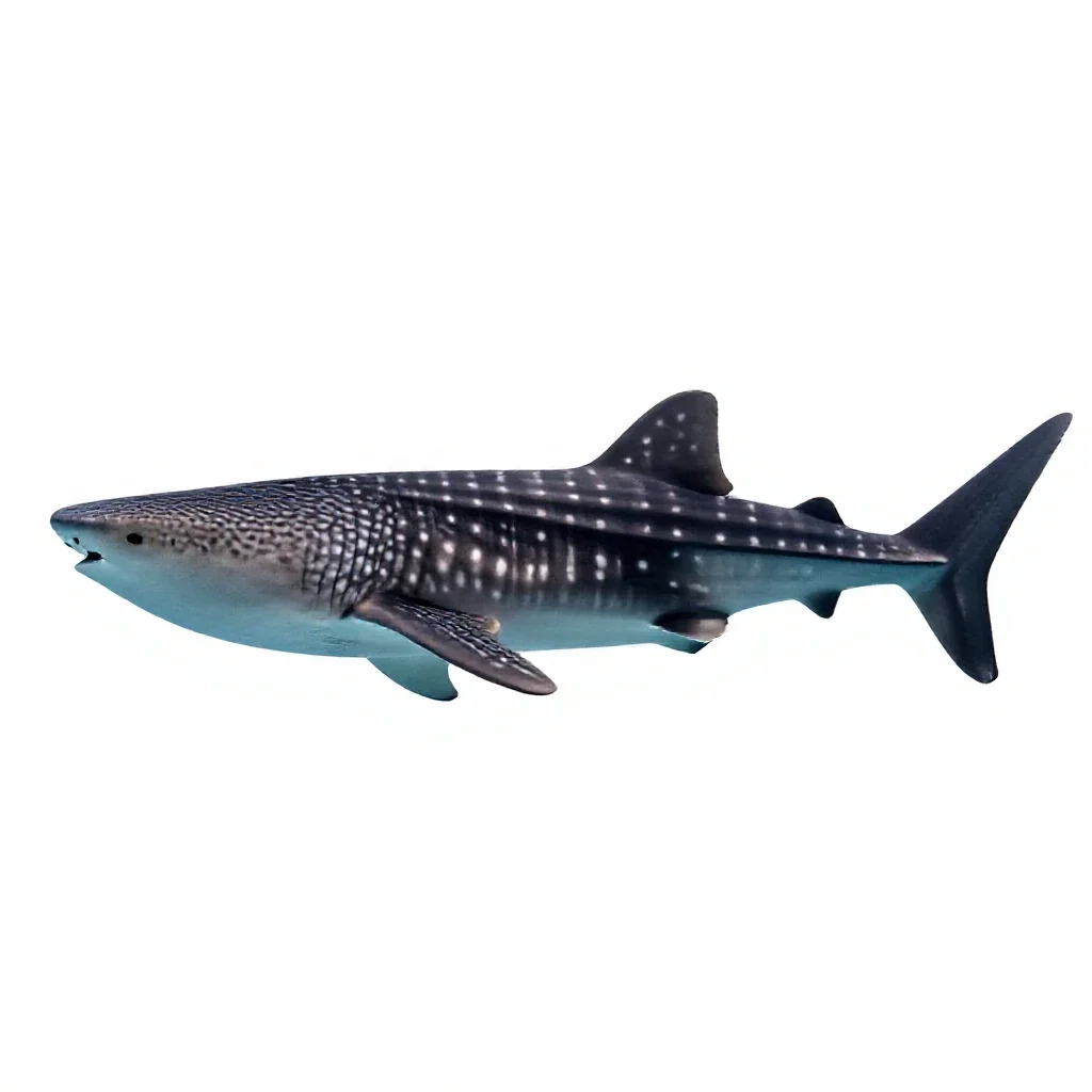 Whale shark with remoras isolated on a white background