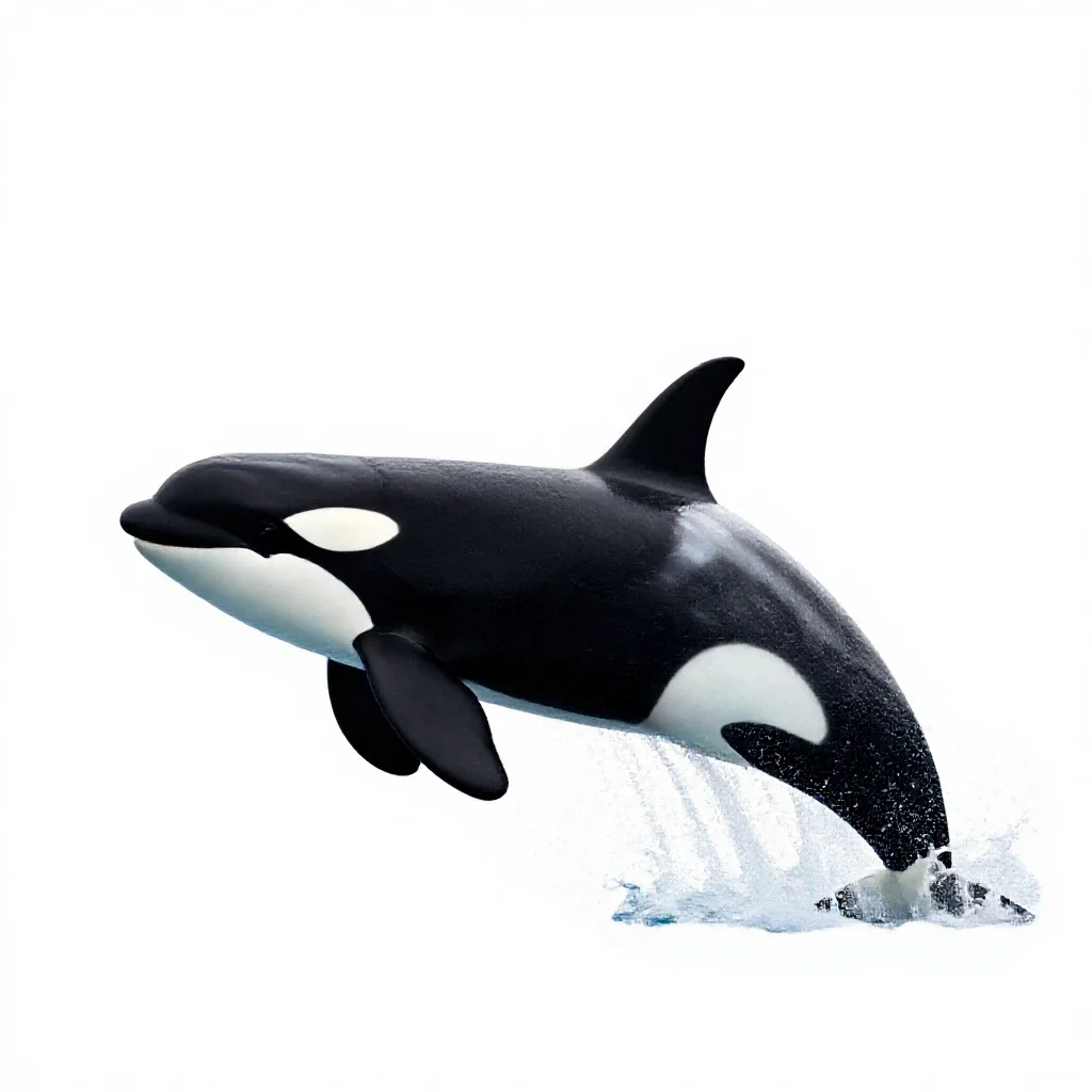 Orca breaching isolated on a white background