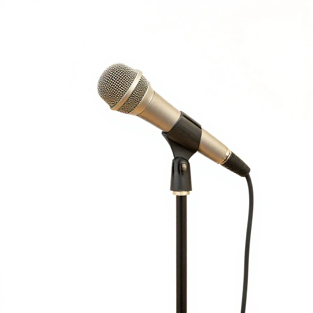 Boom microphone on a stand isolated on a white background