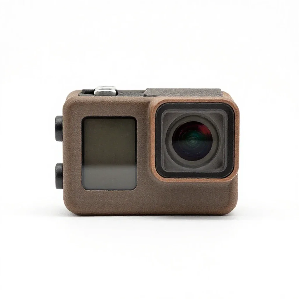 Action camera in a housing isolated on a white background