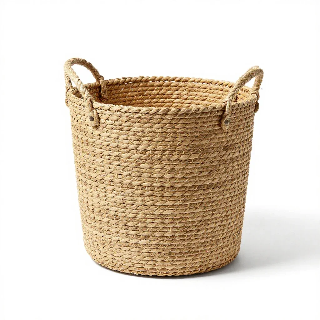 Laundry basket in seagrass isolated on a white background