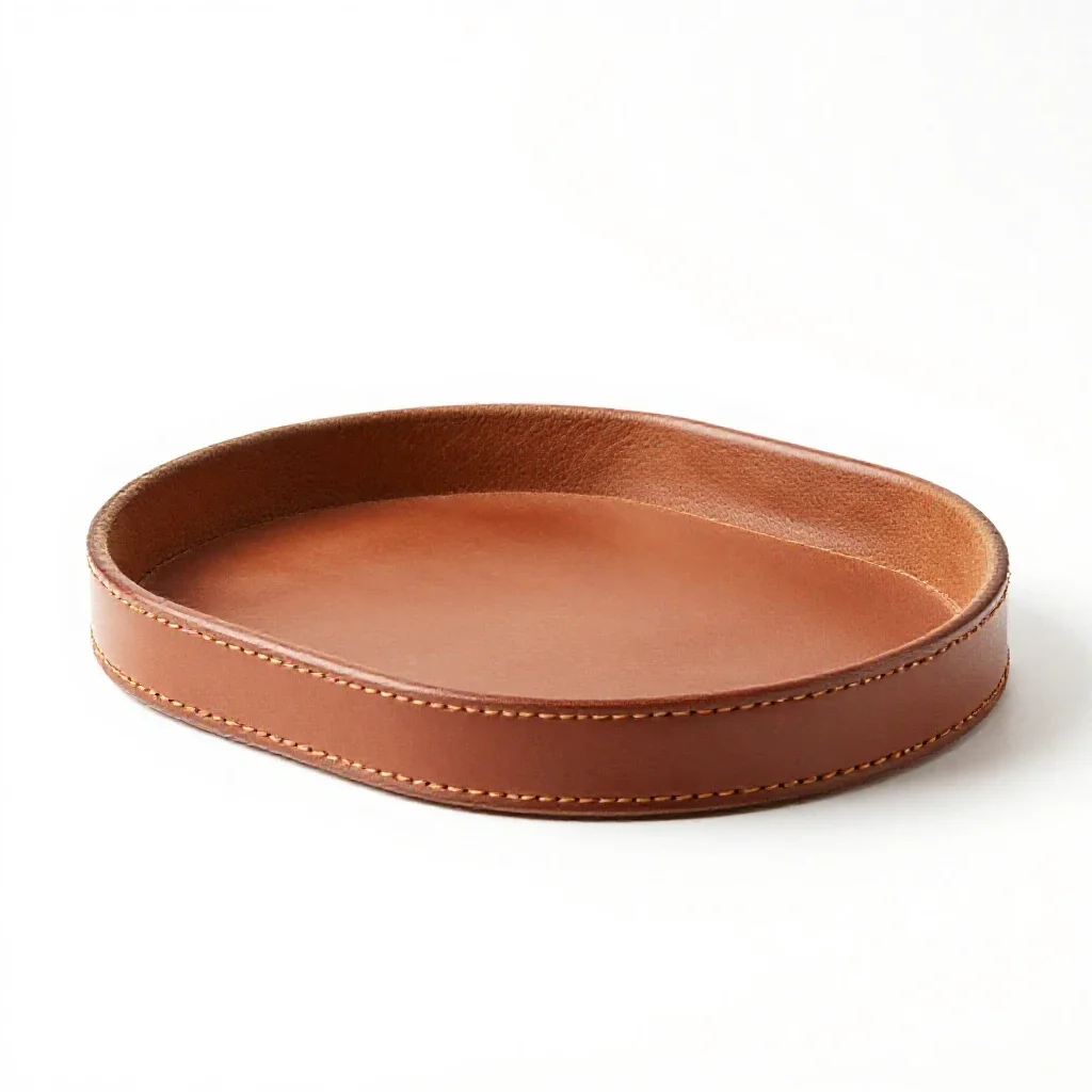 Leather valet tray isolated on a white background