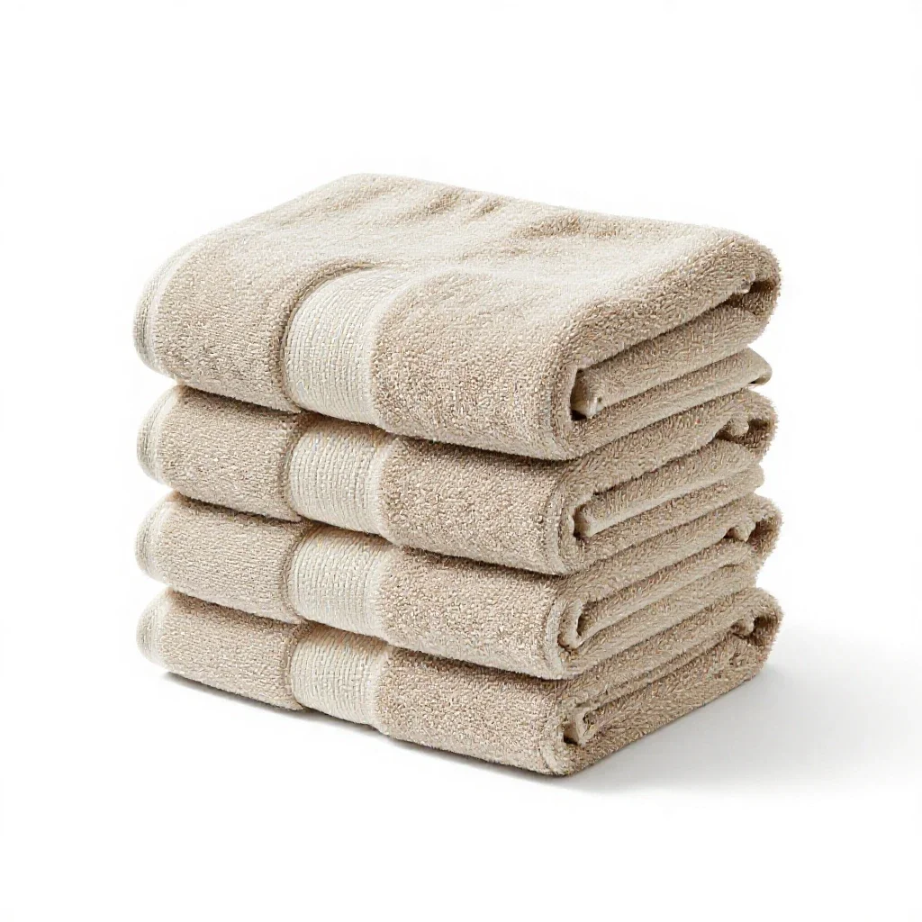 Set of stacked bath towels isolated on a white background