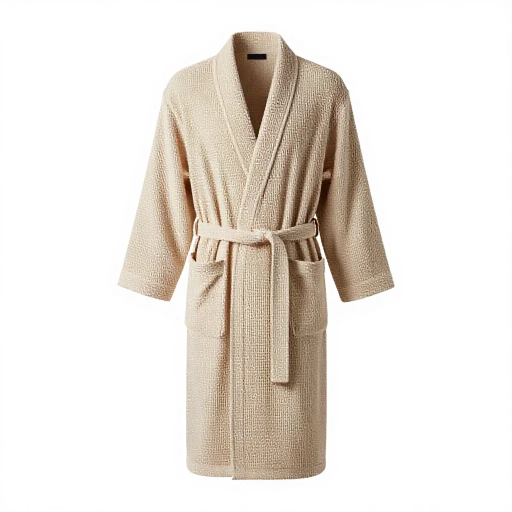 Waffle-weave bathrobe isolated on a white background