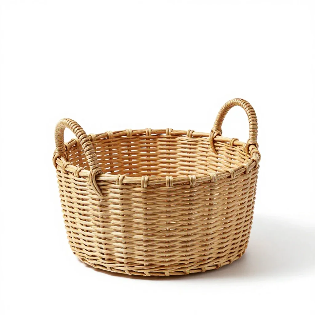 Woven storage basket with handles isolated on a white background