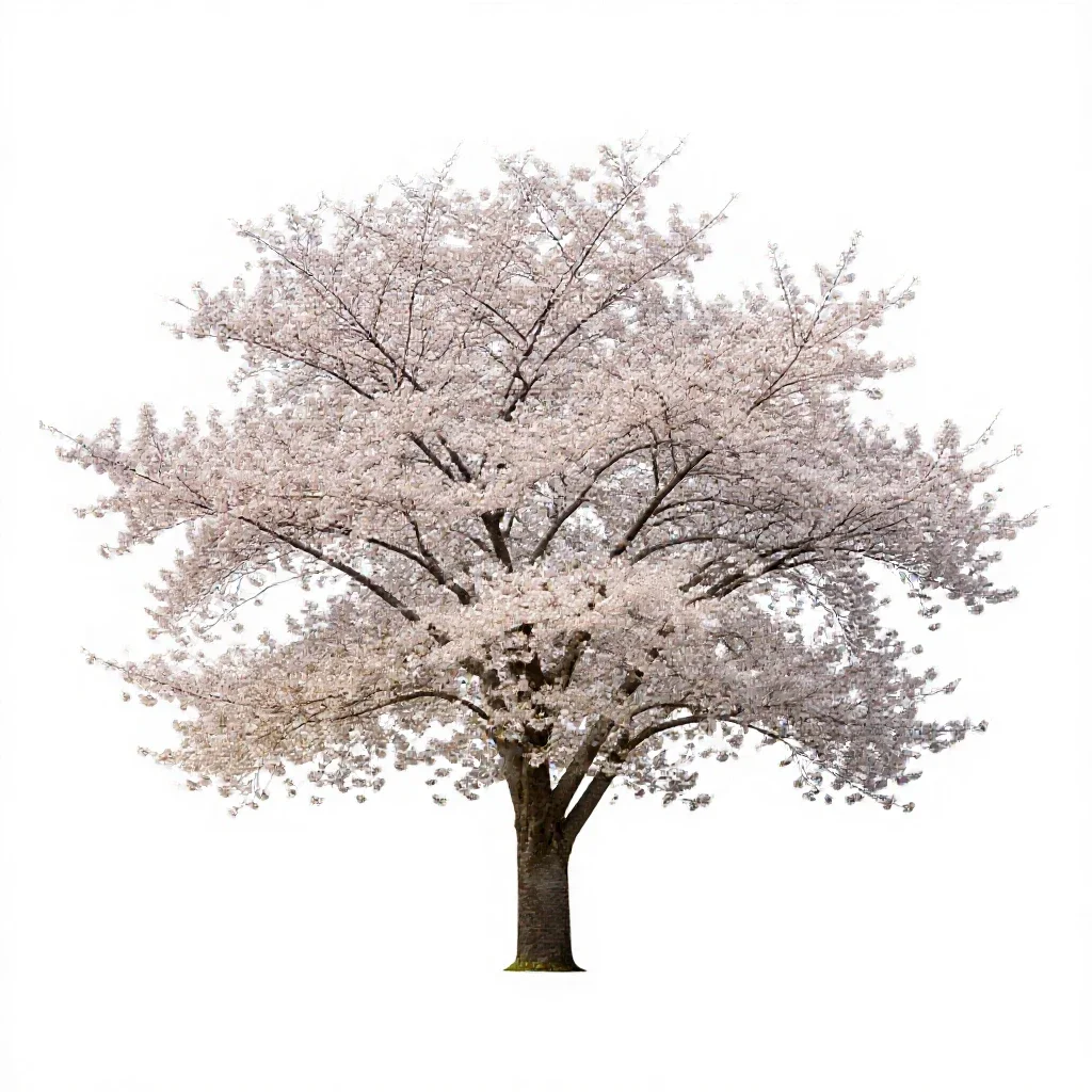 Cherry tree in blossom isolated on a white background