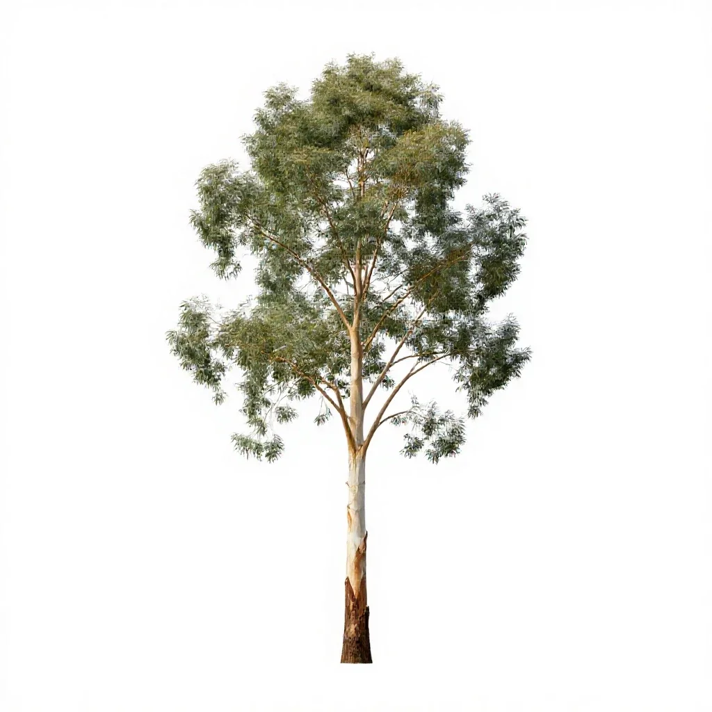 Eucalyptus with peeling bark isolated on a white background