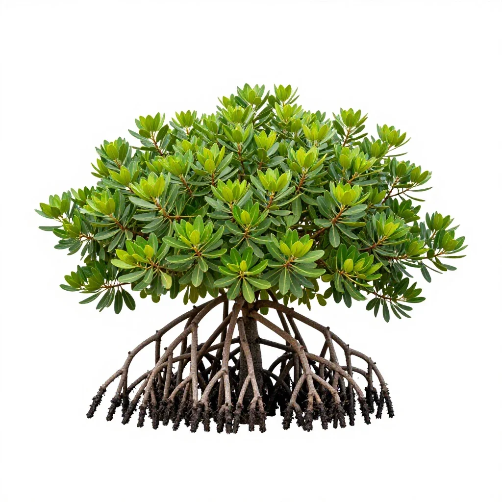 Mangrove with stilt roots isolated on a white background