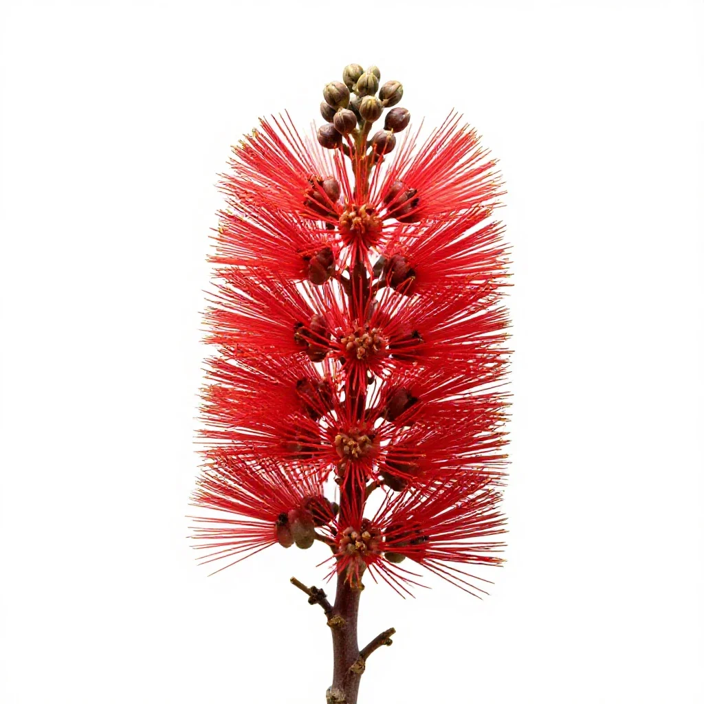 Pohutukawa in flower isolated on a white background