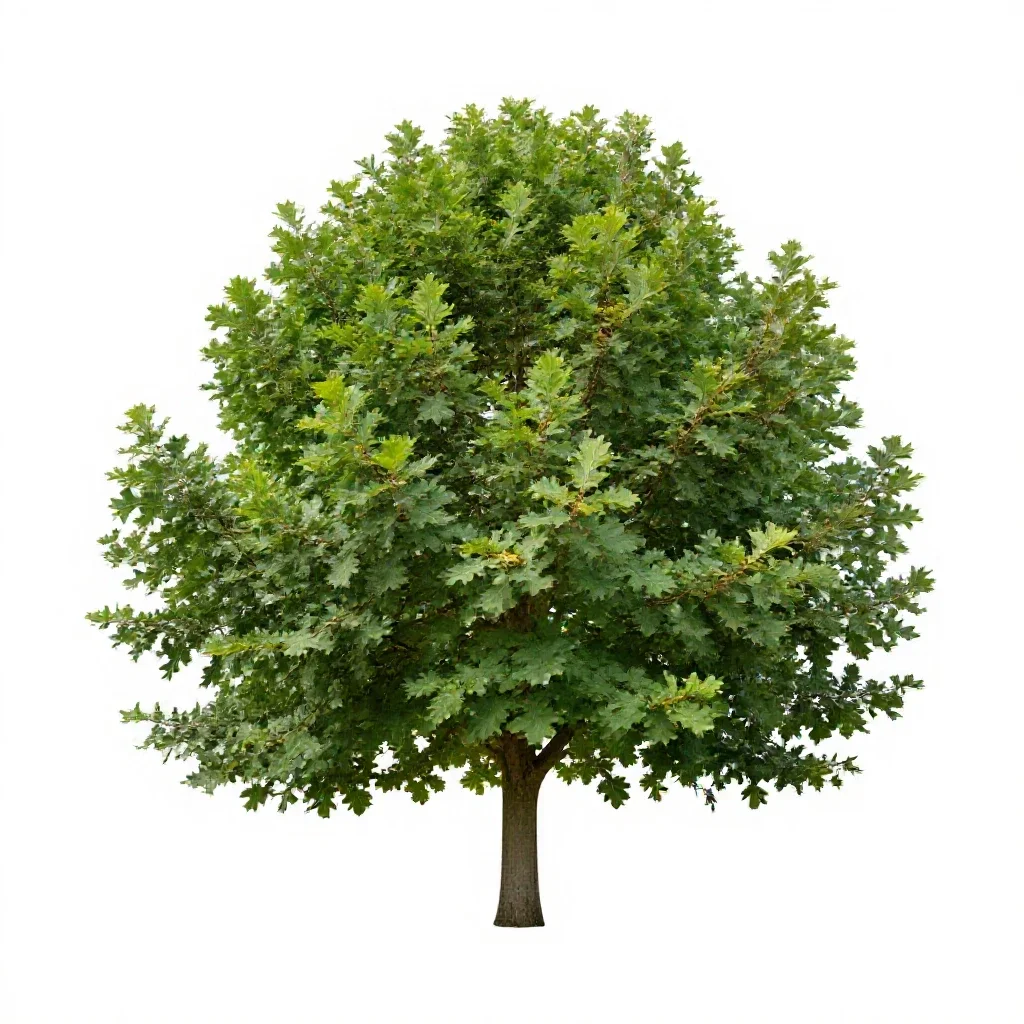 English oak in full leaf isolated on a white background