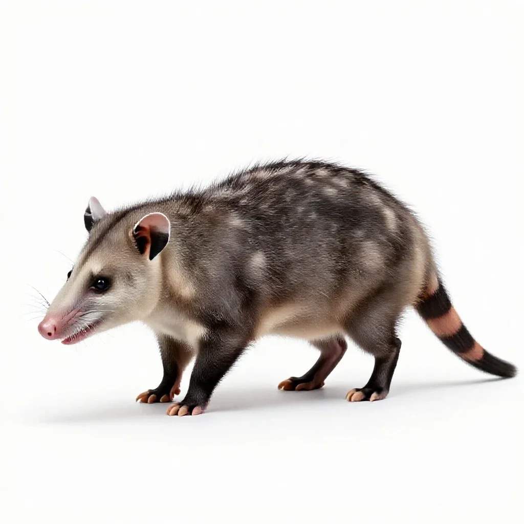 Crab-eating opossum isolated on a white background