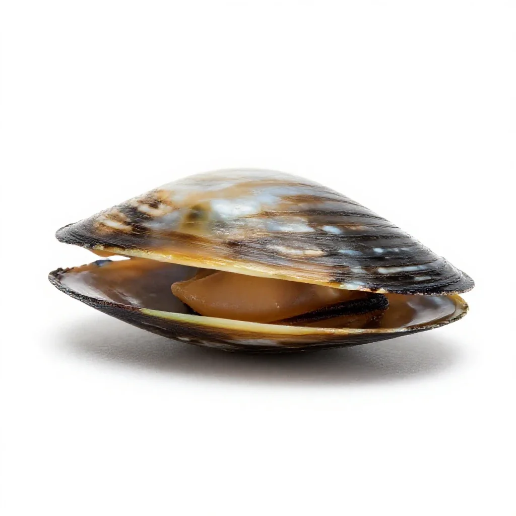 Pearly-shelled mussel isolated on a white background