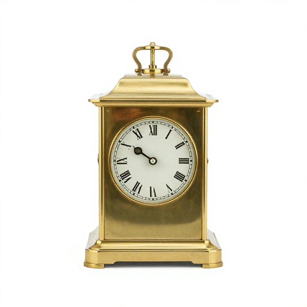 Brass carriage clock isolated on a white background