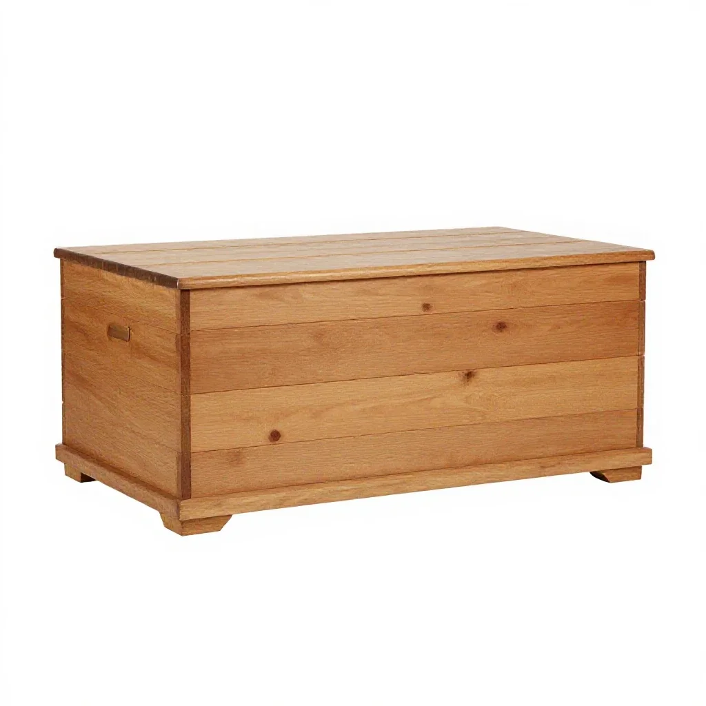 Wooden steamer trunk isolated on a white background