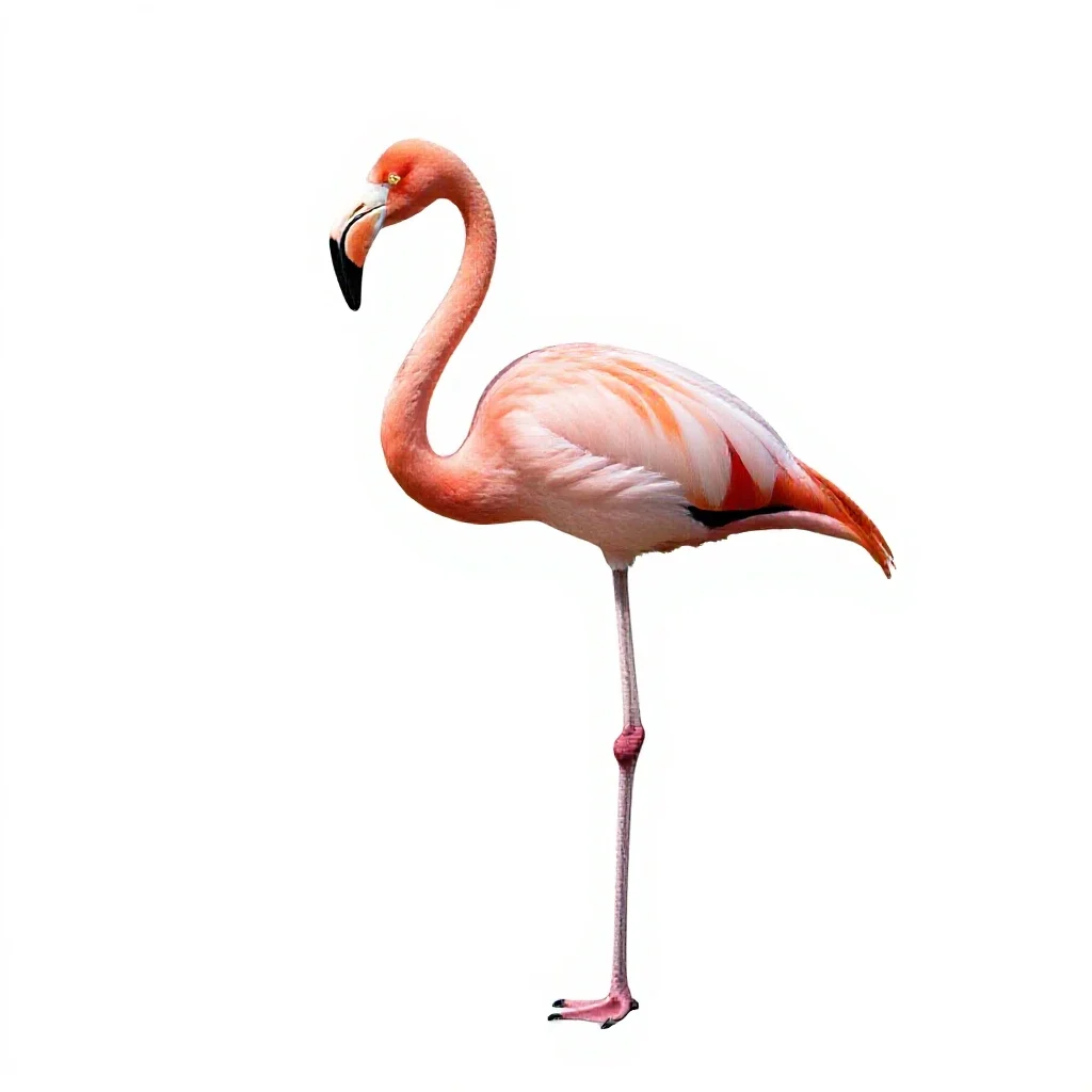 Flamingo on one leg isolated on a white background