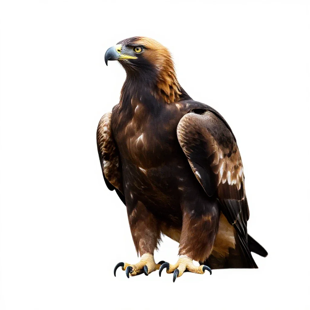Golden eagle perched isolated on a white background