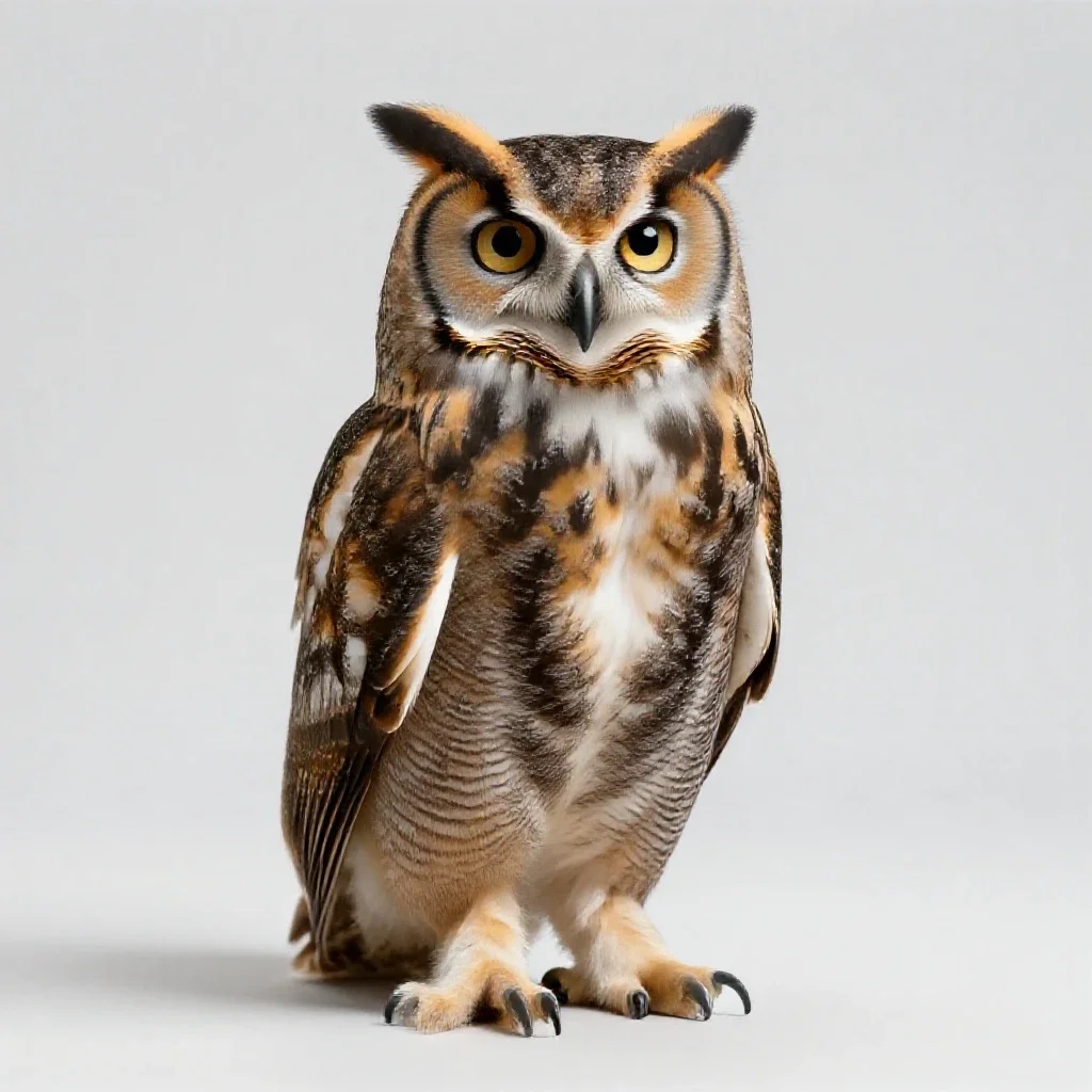 Great horned owl isolated on a white background