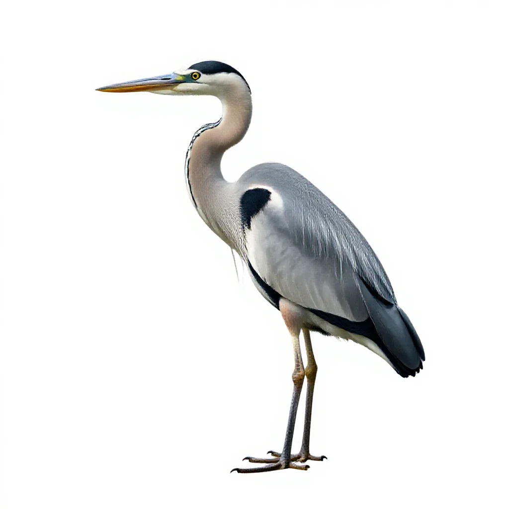 Heron standing still isolated on a white background