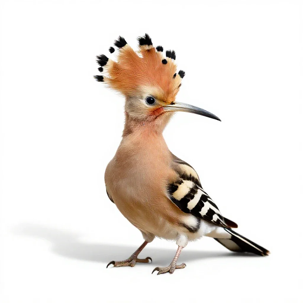 Hoopoe with its crest raised isolated on a white background