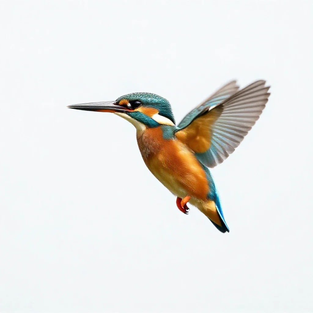 Kingfisher hovering isolated on a white background