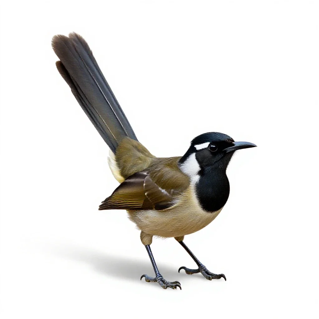 Lyrebird with its tail arched isolated on a white background