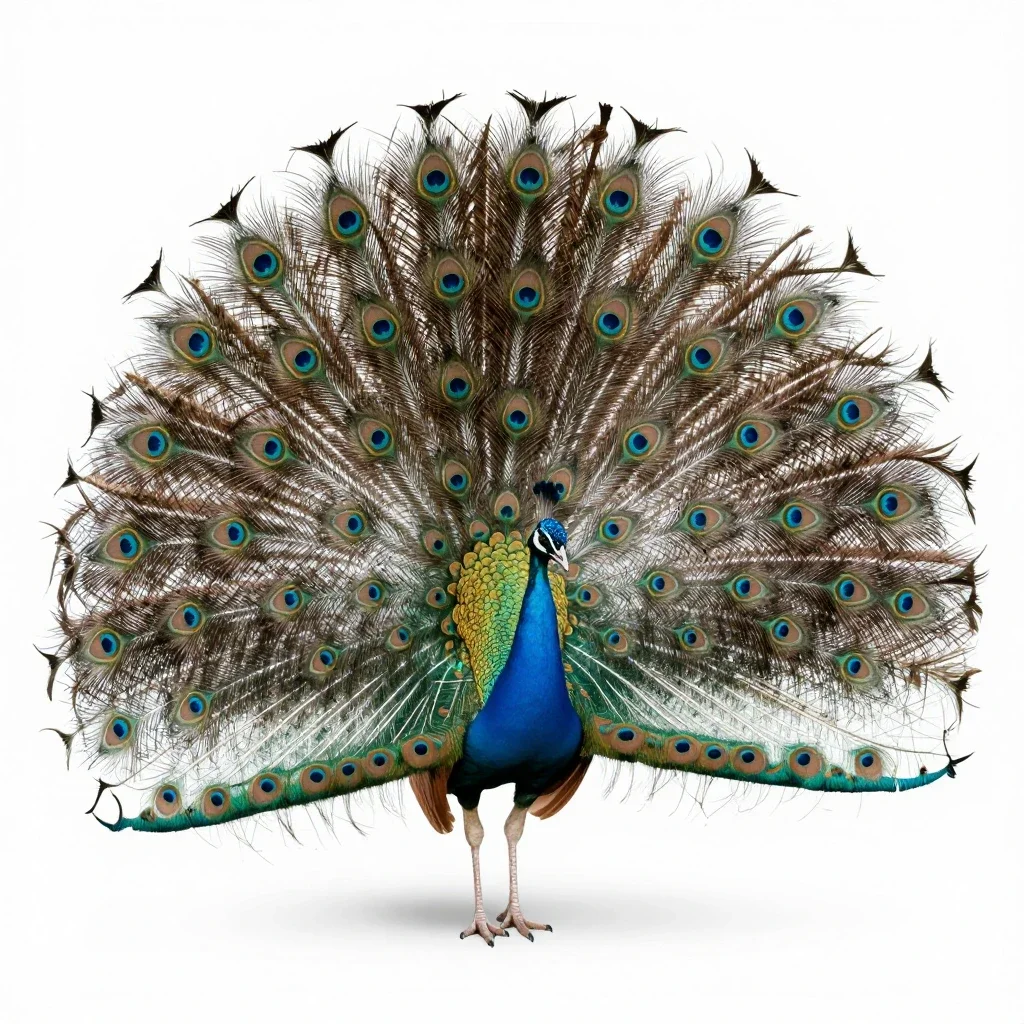 Peacock displaying isolated on a white background
