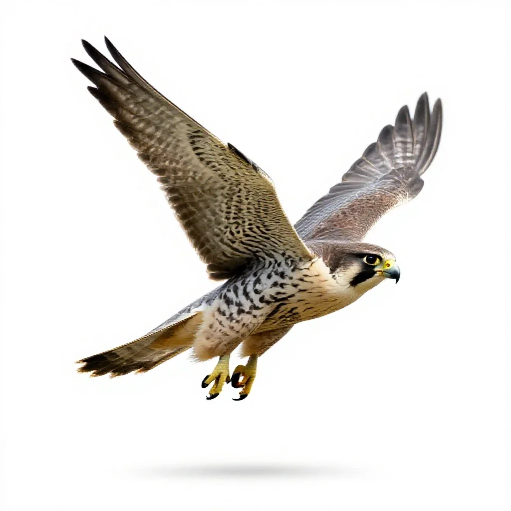 Peregrine falcon stooping isolated on a white background