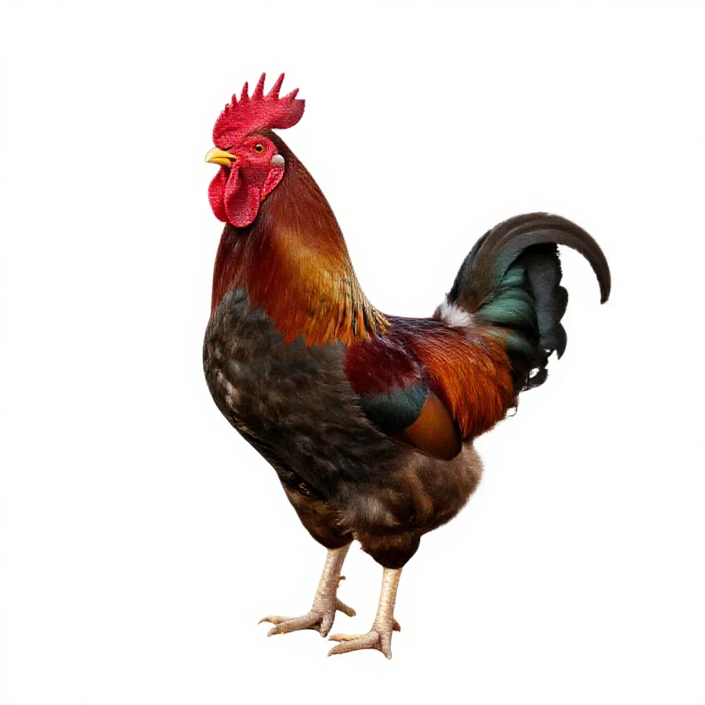 Rooster crowing isolated on a white background