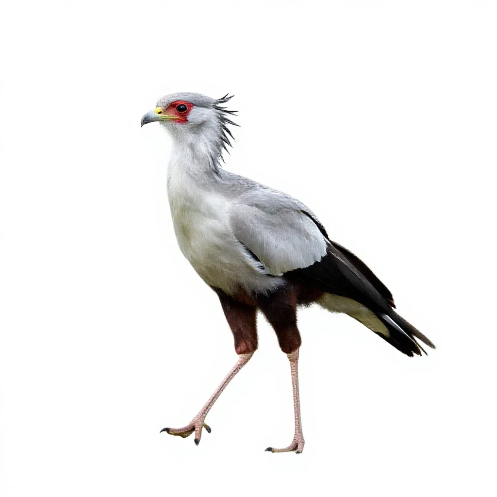 Secretary bird striding isolated on a white background
