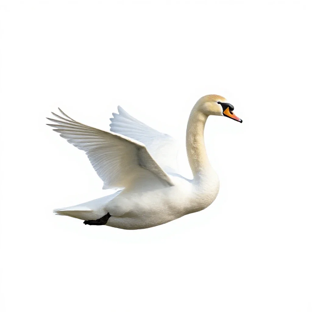 Swan gliding isolated on a white background