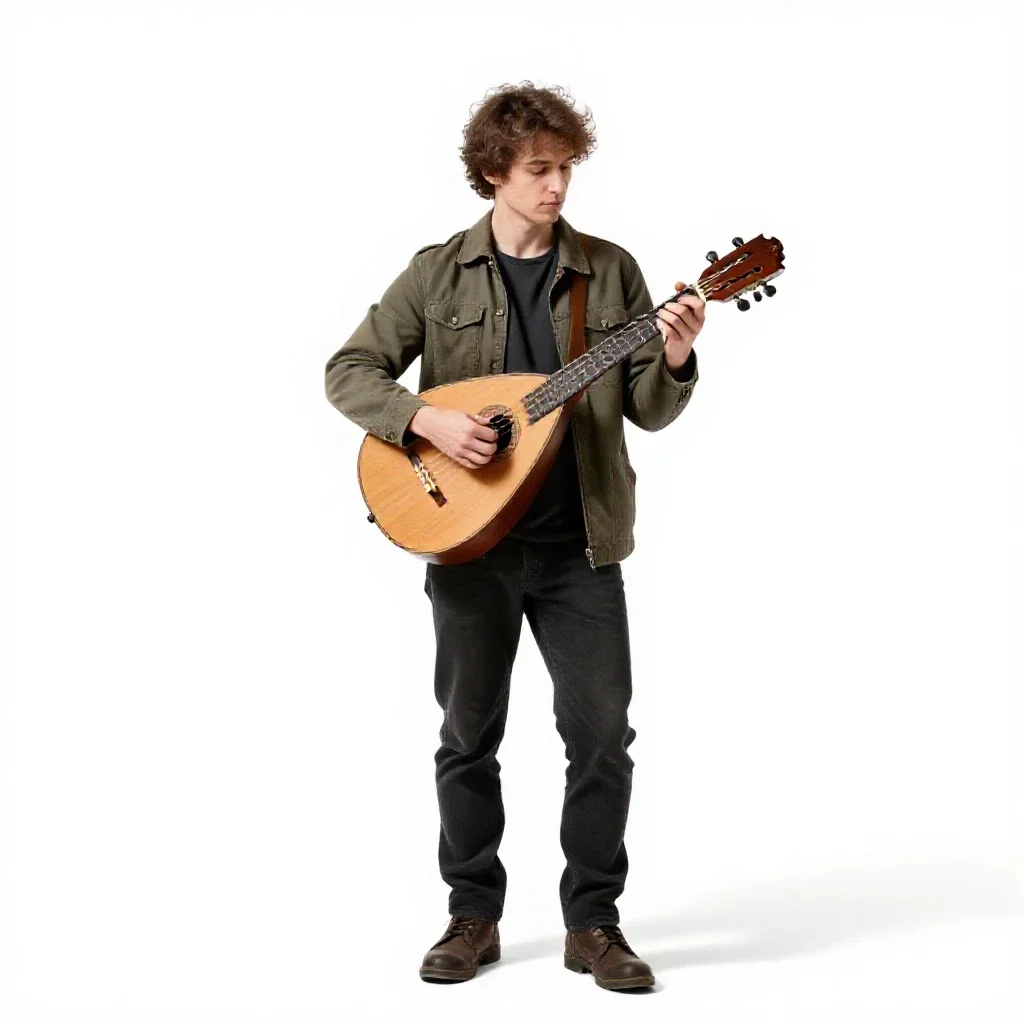 Bard with a travelling lute isolated on a white background