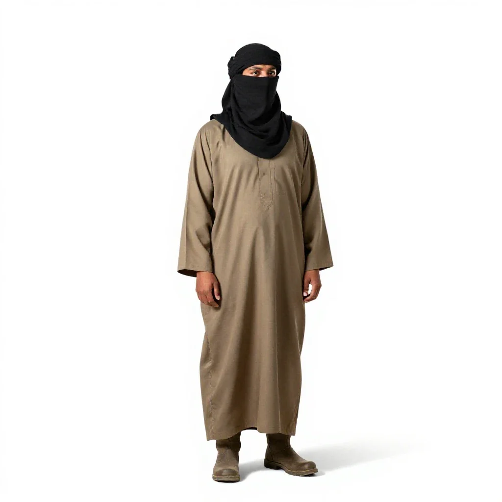 Desert nomad with a veiled face isolated on a white background