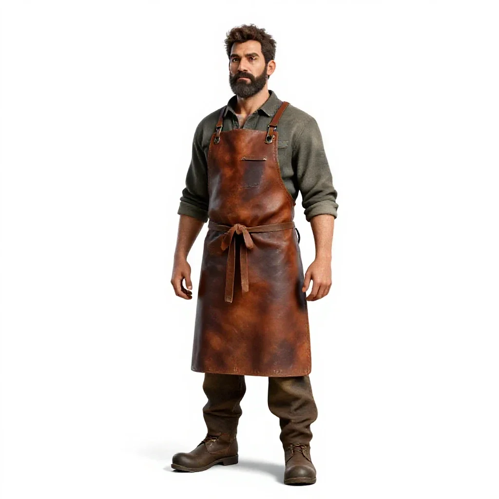 Dwarven blacksmith in a leather apron isolated on a white background