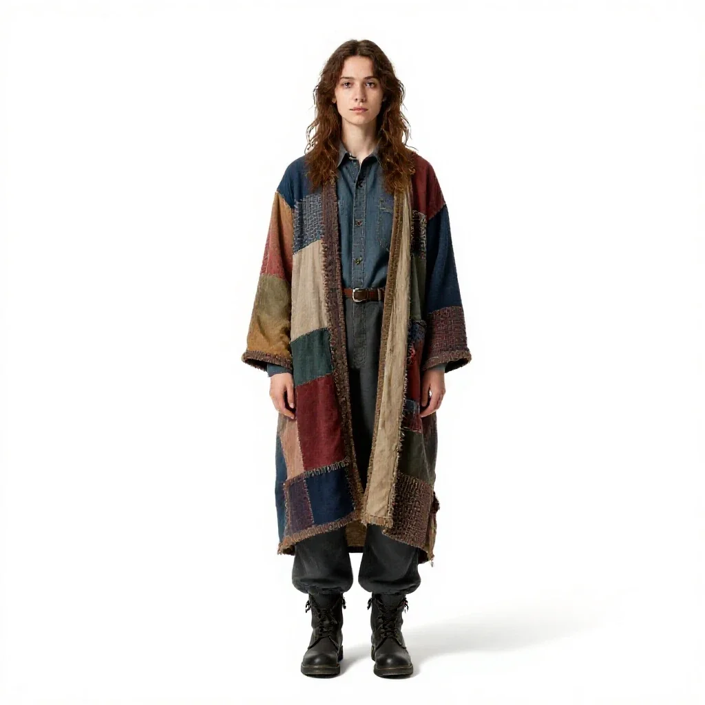 Fae trickster in patchwork isolated on a white background