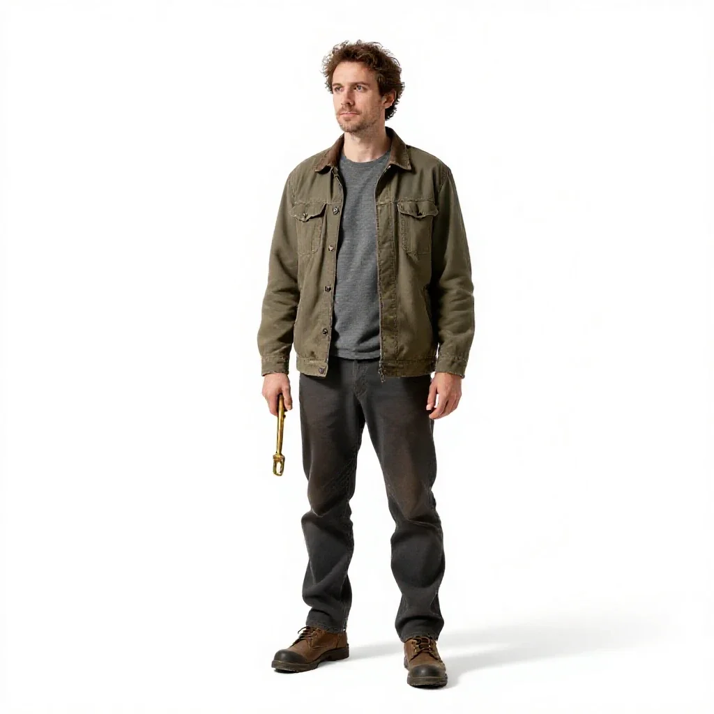 Golem-smith with brass tools isolated on a white background