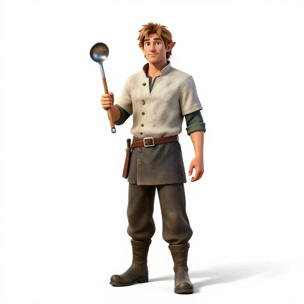 Halfling cook with a ladle isolated on a white background