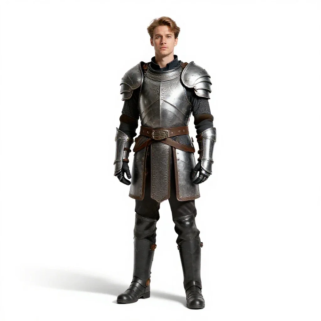 Heavily armoured paladin isolated on a white background