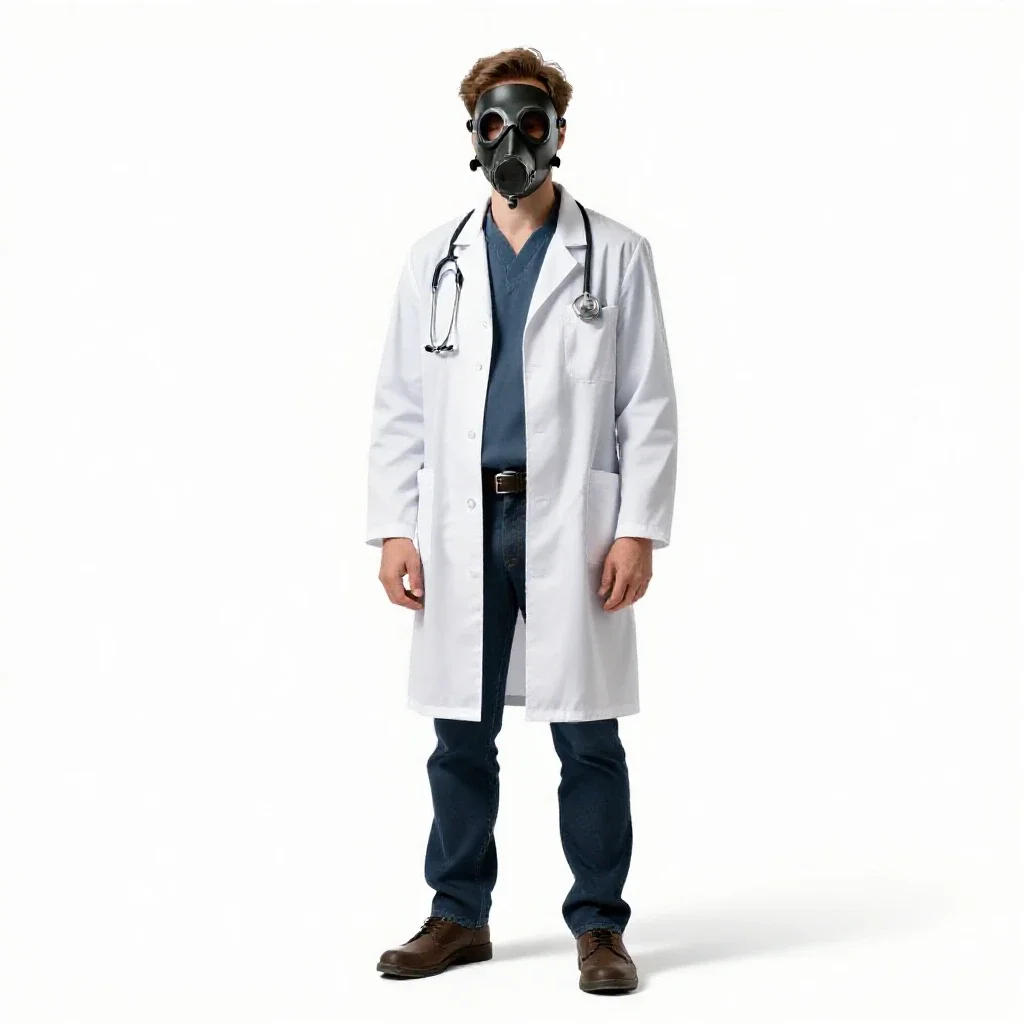 Plague doctor with a beaked mask isolated on a white background
