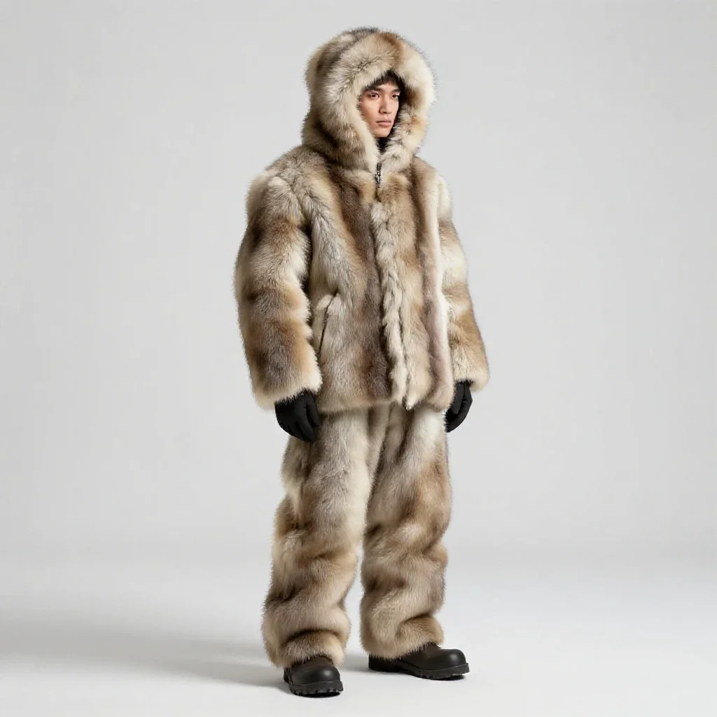 Snow-country hunter in furs isolated on a white background