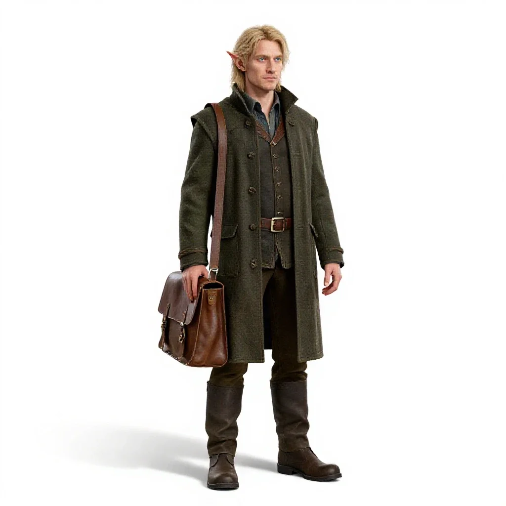 Tiefling scholar with a satchel isolated on a white background