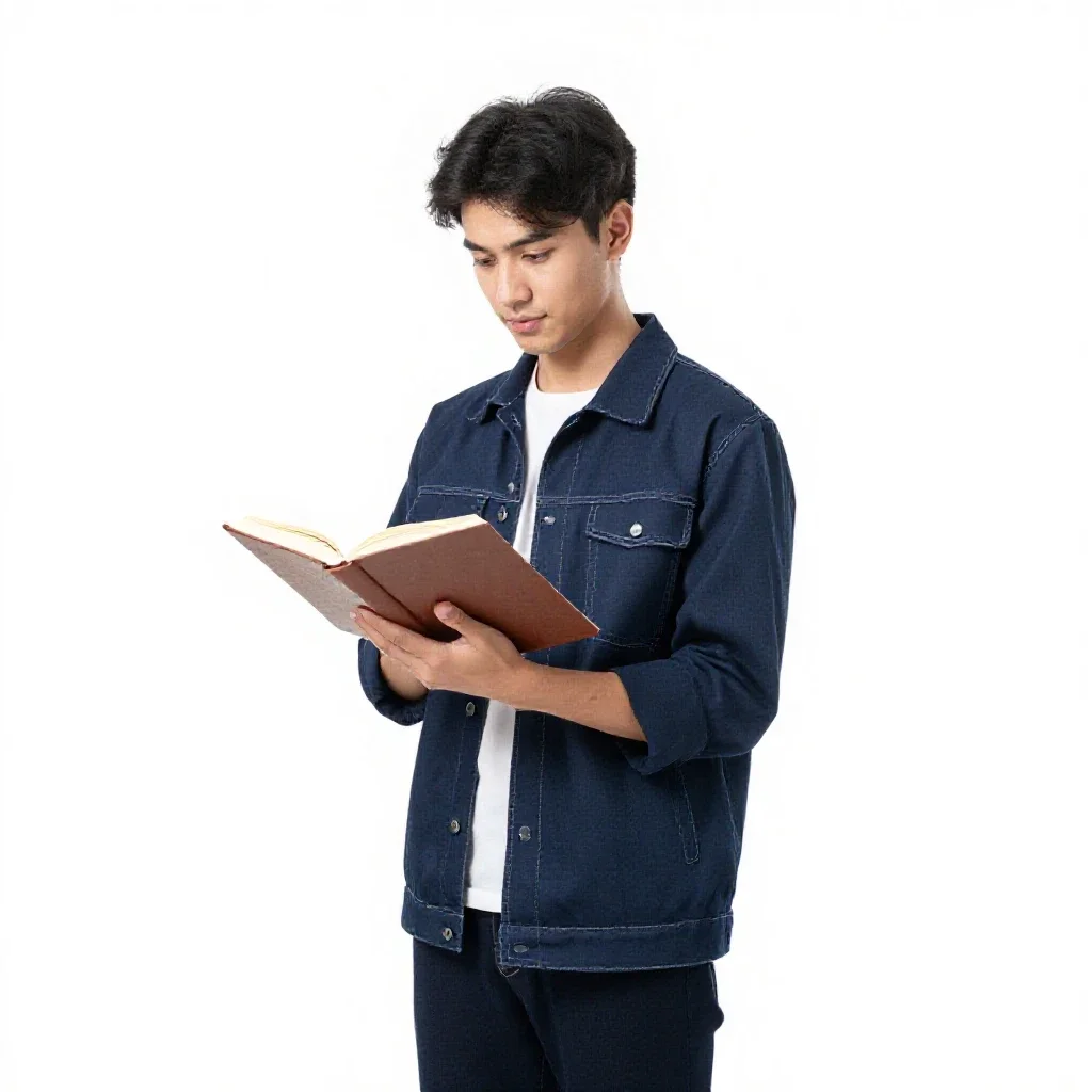 Young apprentice with a spellbook isolated on a white background