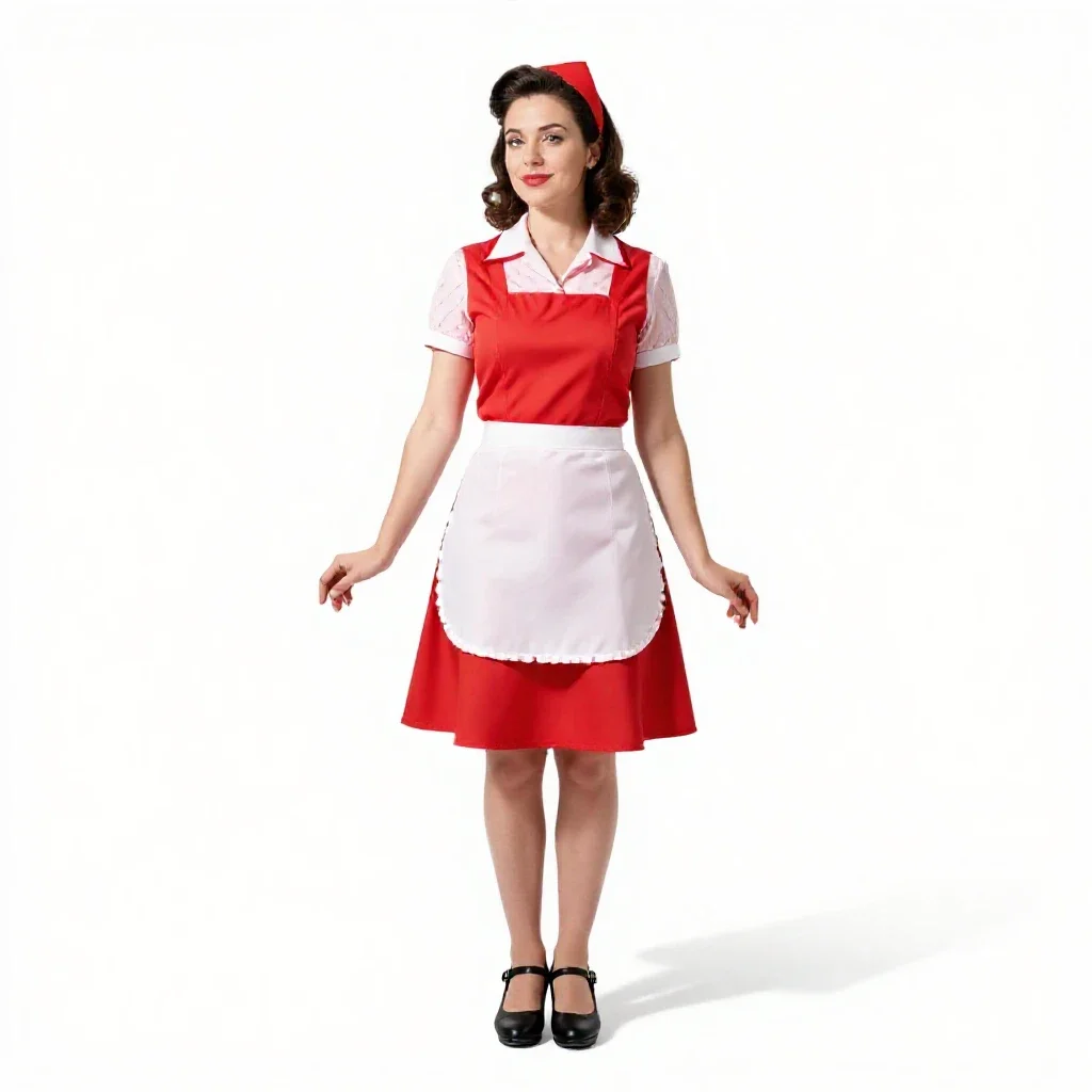 1950s diner waitress isolated on a white background