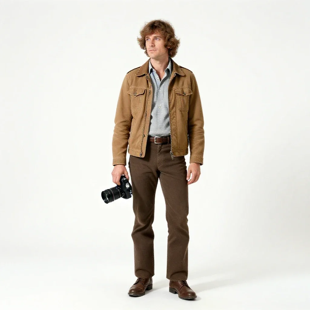 1970s festival photographer isolated on a white background