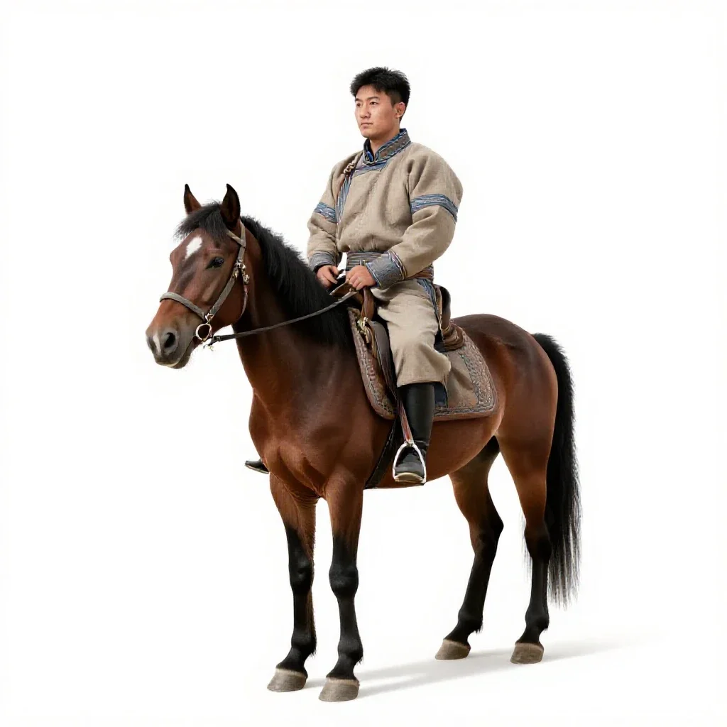Mongolian horse archer isolated on a white background