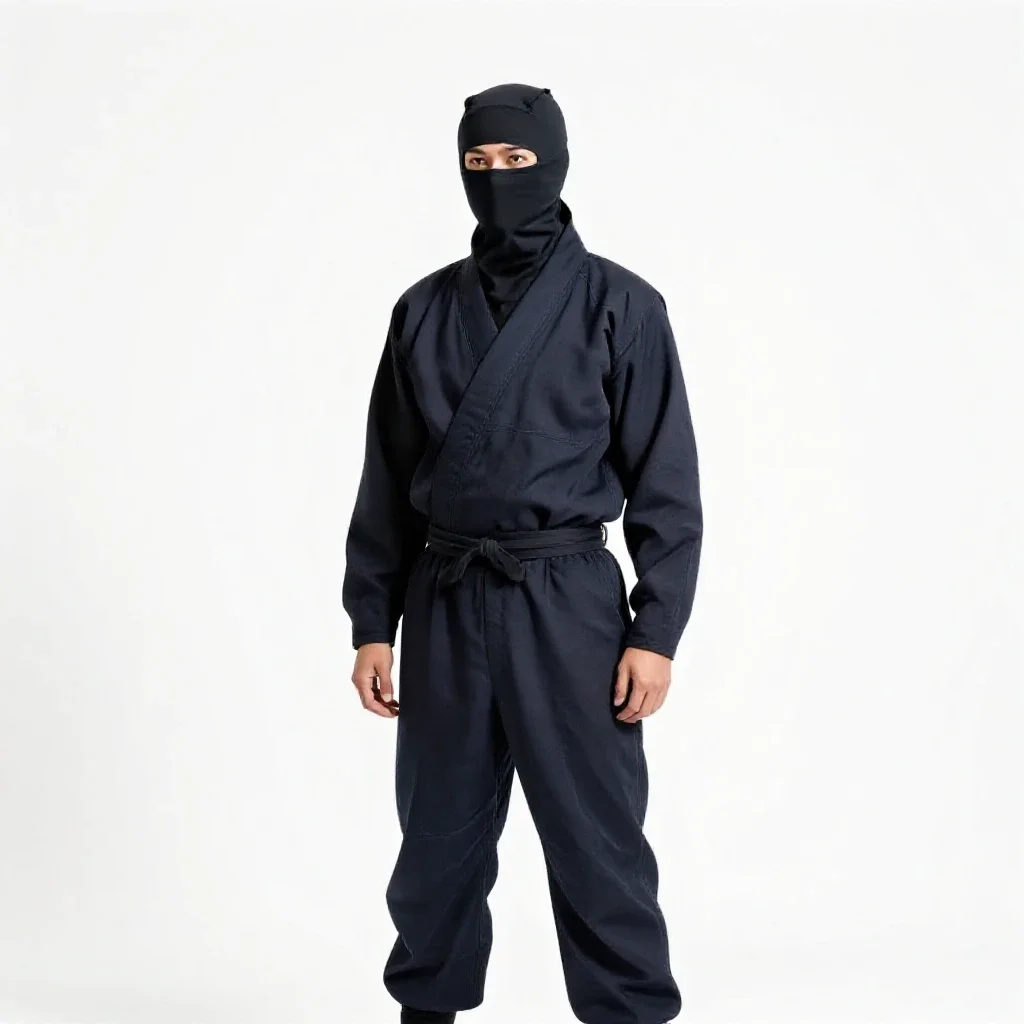 Ninja in dark cloth isolated on a white background