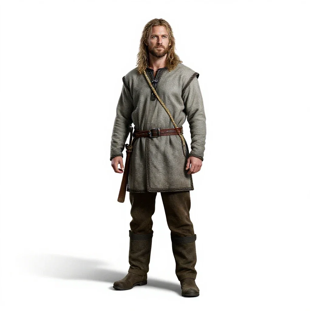 Norse seafarer with a rope isolated on a white background